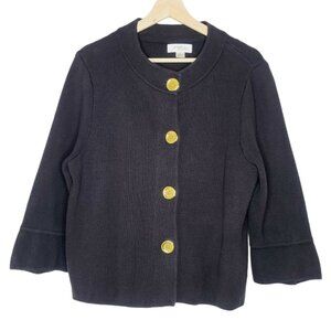 Josephine Essentials Cardigan Womens Large Black Cotton Knit Gold Buttons Front